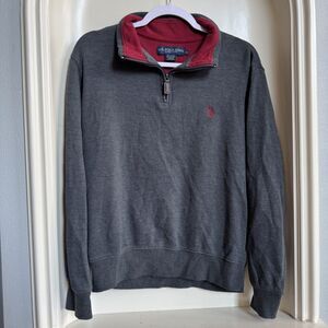 Vintage Polo Ralph Lauren Gray Quarter Zip Sweatshirt With Red Lining Men's M